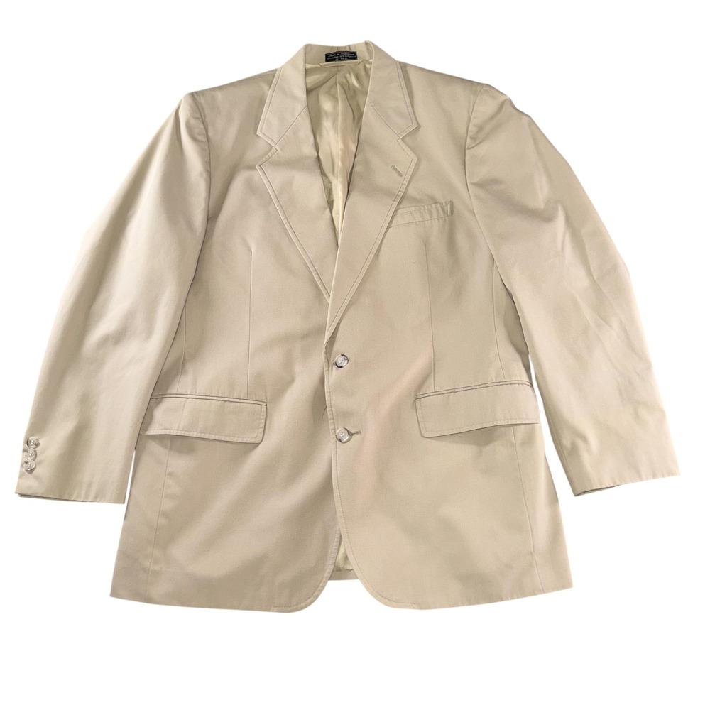 The Coop Blazer Mens 43 Beige Cotton Blend Two‎ Button Sport Coat Harvard Preppy